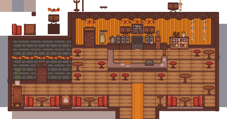 Full Aseprite Tilemap Coffee Shop for RPGMaker