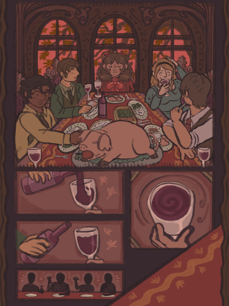 "The Feast", a scene intended as the original meeting place for the nameless wife and her nameless husband, including an establishing shot of setting.